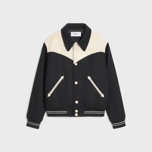 Celine x Hedi Slimane Black Western Teddy Varsity Jacket US L / EUR 54